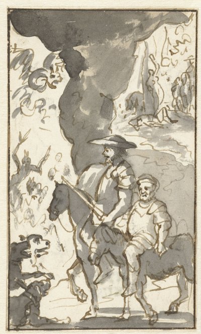Don Quichotte a Sancho Panza projíždějí kolem kovárny Návrhy pro pátý díl Histoire de l