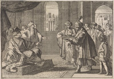 Guej-cchunovi, předsedovi vlády za císaře Chongzhena, přinesli hedvábný provaz, aby se oběsil, 1643 od Caspar Luyken