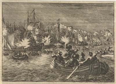 Španělská flotila na Šeldě dobyta a vypálena Nizozemci, 1631 od Caspar Luyken