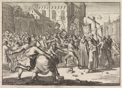 V Gdaňsku vítají lidé průvod s kamennými schody, 1678 od Caspar Luyken