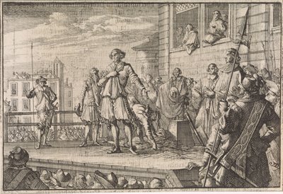 Thomas Wentworth, hrabě ze Straffordu promlouvá k lidem z lešení, 1641 od Caspar Luyken