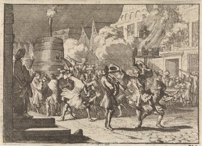 Radost v Paříži při falešné zprávě o smrti Viléma III. v bitvě u Boyne, 1690 od Caspar Luyken