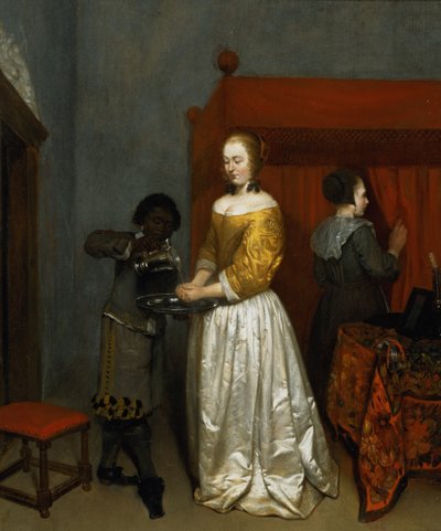 Dáma myjící si ruce, 1657 (panel) od Caspar Netscher
