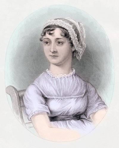 Portrét Jane Austenové, kolem roku 1850 (ručně kolorovaná rytina) od Cassandra (after) Austen
