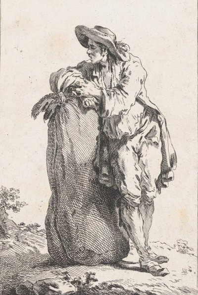 Rolník opírající se o pytel obilí, 1758. od Catherine Francoise Beauvarlet
