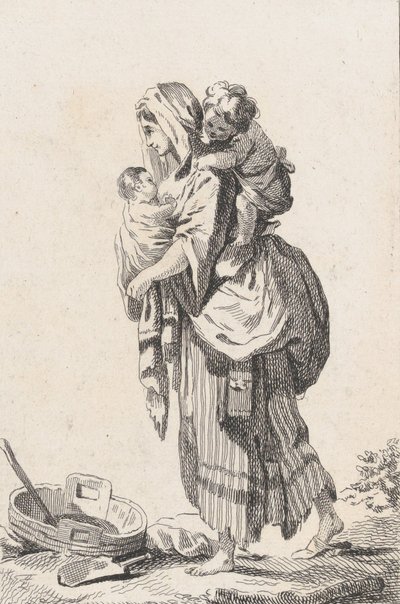 Selka se dvěma dětmi, ca. 1758. od Catherine Francoise Beauvarlet