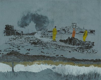 Vápno na zemi, 2014 (linoryt a lept) od Catherine Sutcliffe Fuller