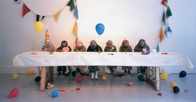 Singerie, 2004 (jesmonit, kožešina, vlna, dřevo, párty doplňky) od Cathie Pilkington