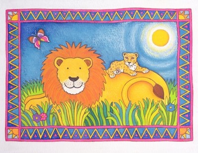 Lev na slunci, 1997 (wc a pastel na papíře) od Cathy Baxter