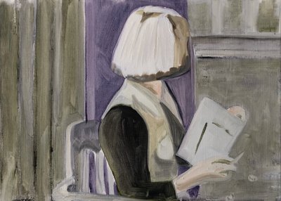 26.03.20 vytrvale se ji snažil přesvědčit, aby s ním šla na rande, 2020 (olej na papíře) od Cathy Lomax