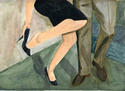 27.09.09 - Tančili tak tvrdě, že si musela zout boty, 2009 (olej na papíře) od Cathy Lomax