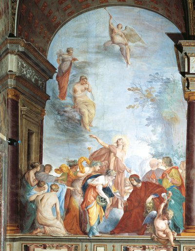 Fresko des Ruhms und der Heiligen Anna - Die Taten von Lorenzo de Medici, bekannt als der Prächtige von Cecco  Bravo