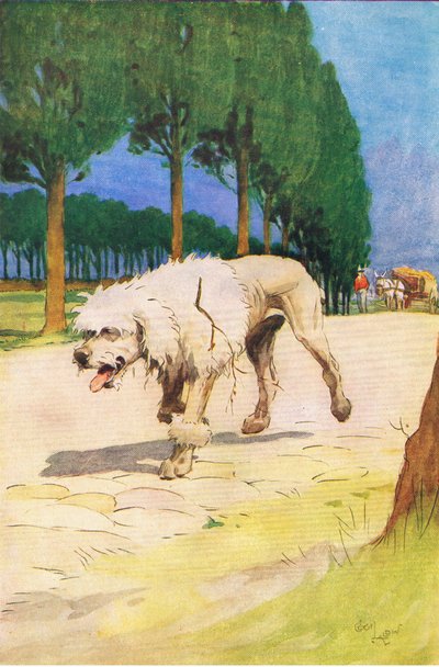 Moufflou (z příběhu Moufflou), ilustrace z A Staircase of Stories vydané nakladatelstvím Thomas Nelson & Sons Ltd 1940 (barevné lito) od Cecil Charles Windsor Aldin