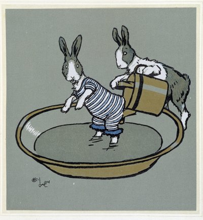 Králíci prennant un bain - in “” Merry Party””, nemocný. Cécil Aldin, ed. Hodder & Stoughton, Londýn od Cecil Charles Windsor Aldin