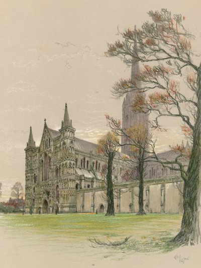 Katedrála v Salisbury od Cecil Charles Windsor Aldin