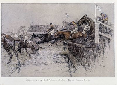 Velká národní steeplechase v Liverpoolu: Skok přes řeku - kresba Cecila Aldina od Cecil Charles Windsor Aldin