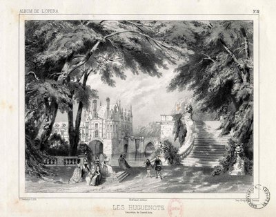 Zámek a zahrady v Château de Chenonceaux, 1836. od Celestin Deshayes