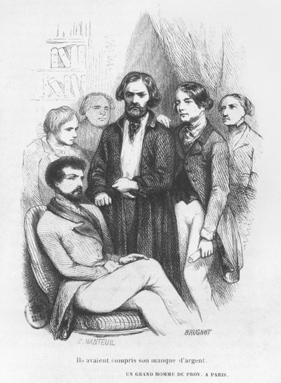 Pochopili jeho nedostatek peněz, ilustrace z „Les Illusions perdues“ od Honore de Balzaca od Celestin Francois Nanteuil