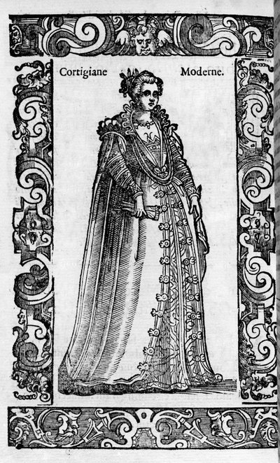 Renesance: římská kurtizána v 16. stol. Rytina z „“Moderních a starověkých kostýmů“” od Cesare Vecellia od Cesare (attr. to) Vecellio