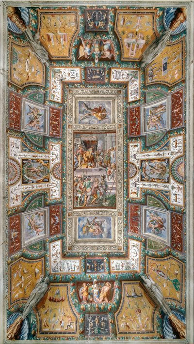 Pier Maria Rossi s poctou Řádu svatého Michaela, Pohled na strop Sala delle Gesta Rossiane, Rocca dei Rossi, San Secondo, Parma, Itálie, cca 1570 (freska) od Cesare and Jacopo Bertoia and others Baglione