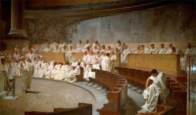 Cicero obviňuje Catilina ze spiknutí v Senátu od Cesare Maccari