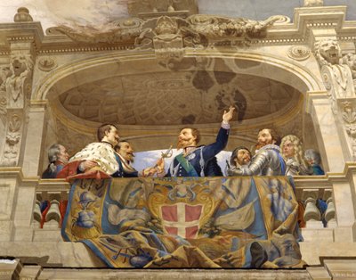 Carlo Alberto dává meč Vittoriu Emanuelovi II., detail (detail 3433390) od Cesare Mariani
