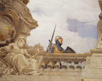 Detail z Alegorie Itálie, freska Cesare Mariani (1826-1901), strop, Síň většiny, Palazzo delle Finanze (Palác financí), Řím. Itálie od Cesare Mariani