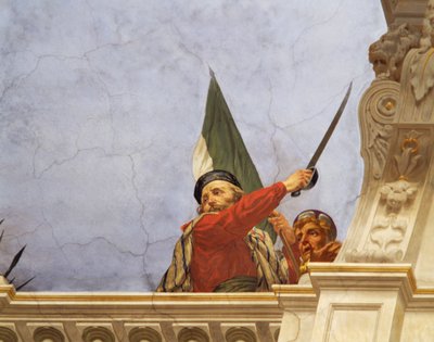 Detail z Alegorie Itálie, freska Cesare Mariani (1826-1901), strop, Síň většiny, Palazzo delle Finanze (Palác financí), Řím. Itálie od Cesare Mariani