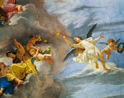 Detail alegorie Itálie, freska od Cesare Marianiho (1826-1901), strop Síně majoritního paláce financí, Řím. Itálie od Cesare Mariani