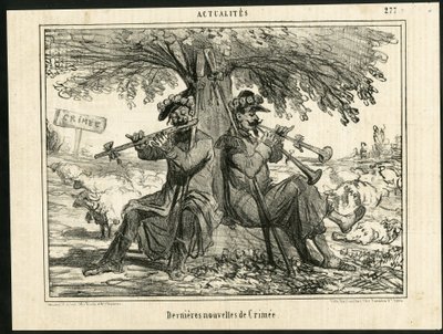 Ilustrace Chama (1819-1879) v The Charivari - Nejnovější krymské zprávy - Válka, hudba, krimi (Krymská válka) od Amédée de Noé