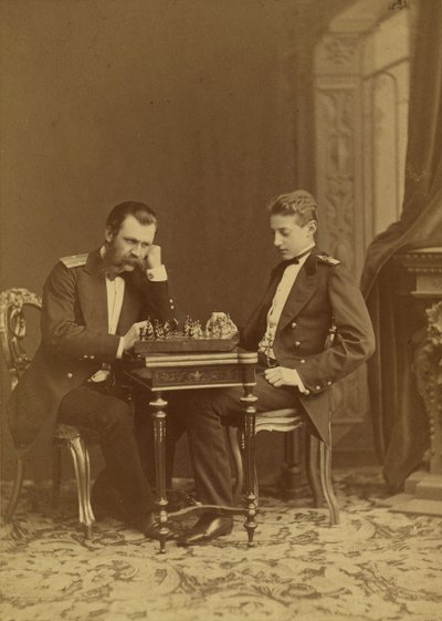 Constantin Nikolajevič de Russie et Constantin Constantinovič de Russie - velkovévoda Konstantin Nikolajevič Ruska (1827-1892) a velkovévoda Constantine Constantinovič Ruska (1858-1915), Bergamasco, Charles (Karl) (1830-1896). Foto albuminu od Charles Bergamasco