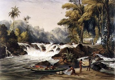 Vánoční katarakt na řece Berbice, z knihy "Pohledy do vnitrozemí Guyany", rytina Paula Gauciho (fl.1834-67), vyd. Ackermann od Charles (after) Bentley