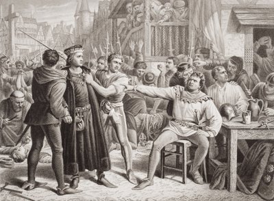 Lord Saye a Sele předvedeni před Jacka Cadea, 4. července 1450, z knihy "Ilustrace k anglickým a skotským dějinám", I. díl (rytina) od Charles (after) Lucy