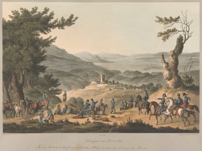 č.5. Sabugal na řece Coa Francouzské hlídky v popředí spojenci připravující se na překročení řeky od Charles (after) Turner