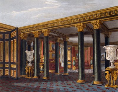 Dolní vestibul, rytina Richard Reeve (narozen v roce 1780), podle návrhu Charlese Wilda (1781-1835), z historie královských sídel od Charles (after) Wild