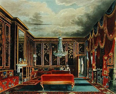 Japonský pokoj ve Frogmore, rytina R. Reevea, z knihy "The History of the Royal Residences of the Windsor Castle, St. James Palace, Carlton House, Kensington Palace, Hampton Court and Frogmore", kterou vydal A. Dry. od Charles (after) Wild