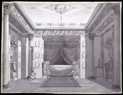 Design pro empírovou ložnici, cca 1810 (pero, inkoust a akvarel na papíře) od Charles (attr. to) Percier