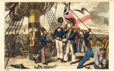 Captain Spring udělá z Midshipmana Newcoma svého pobočníka a předá mu svůj meč na palubě HMS Victory od Charles (c.1797 1850) (after) Williams