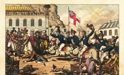 Důstojníci královského námořnictva jedoucí na prasatech v sedlech po trhu v Gibraltaru od Charles (c.1797 1850) (after) Williams