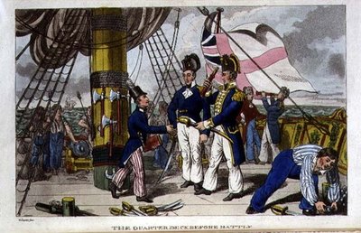 Čtvrtletní paluba před bitvou, deska z „Dobrodružství Johnnyho Newcome in the Navy“ od Johna Mitforda (1782-1831) 1818 (litho) od Charles (c.1797 1850) (after) Williams