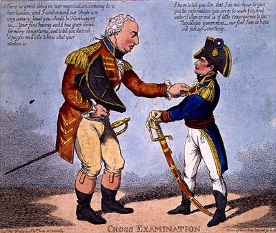 „Křížová zkouška“, publikovaná 8. února 1802 (barevně lito) od Charles (fl.c.1797-1850) Williams