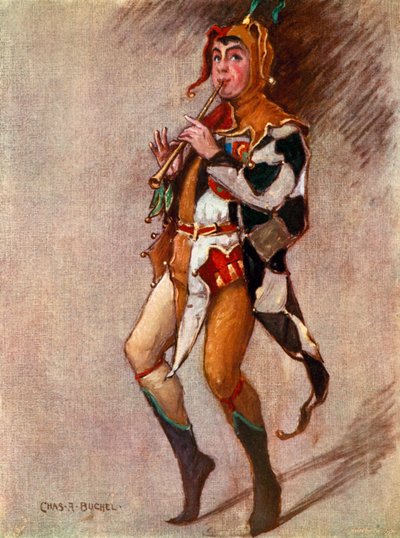 Dvanáctá noc: Feste, klaun, pan Courtice Pounds (barva lito) od Charles A. Buchel