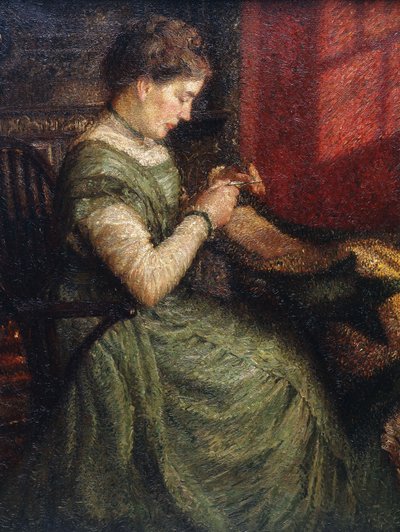 Portrét dámy sedící v šicím křesle od Charles A. Sheehan
