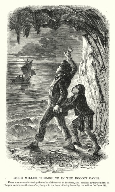 Hugh Miller s přílivem v Doocot Caves (rytina) od Charles Altamont Doyle