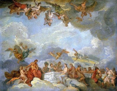 Uvedení Ganymeda na Olymp - olejová skica od Charles Amedee Philippe van Loo