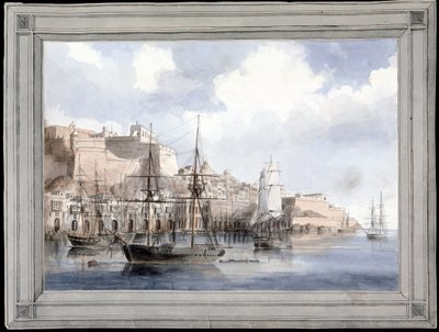 Vue de Malte (View at Malta) (velký přístav Valletta s Fort Sant Angelo) - Malba Charlese Andrewa Dyce (1816-1853), akvarel na papíře (25,1 x 34,9 cm), cca 1849 - Yale University (USA) od Charles Andrew Dyce