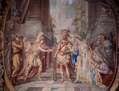 Scénografie: “” Alceste”” Znázornění scény 4. dějství opery Philippa Quinaulta (1635-1688) zhudebněné Jeanem Baptistem Lullym (Giovanni Battista Lulli) (1632-1687). Detail tapisérie od Charlese Antoina Coypela (1694-1752) 1764 vyrobené v Mi od Charles Antoine (after) Coypel