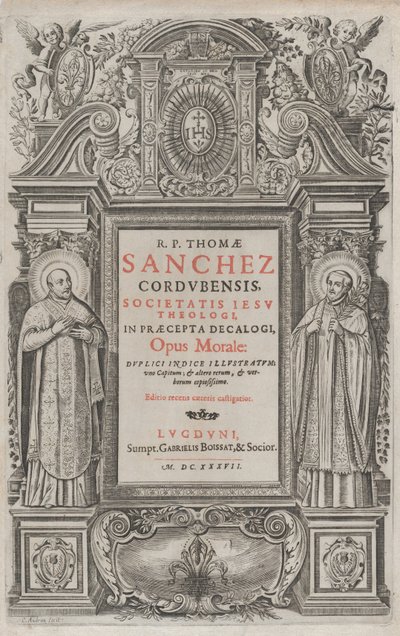 Frontispis pro „Opus morálka v předpisech Dekalogu“, 1637. od Charles Audran