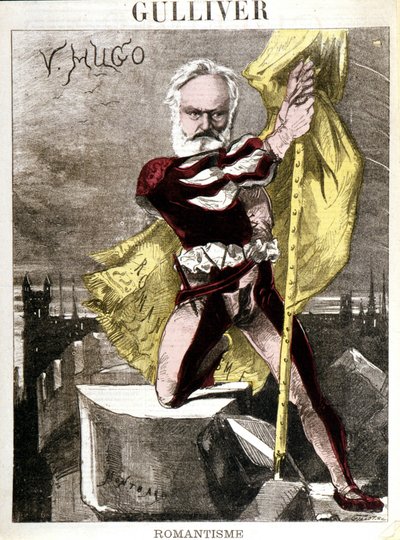 Karikatura Victora Huga od Georgese Montbarda (1841-1905). ""Gulliver - romantismus"" od Charles Auguste Loye