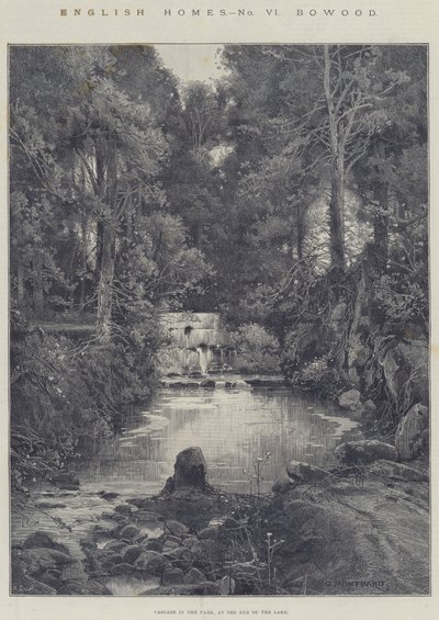 English Homes, Bowood, Cascade in the Park, at End of the Lake od Charles Auguste Loye